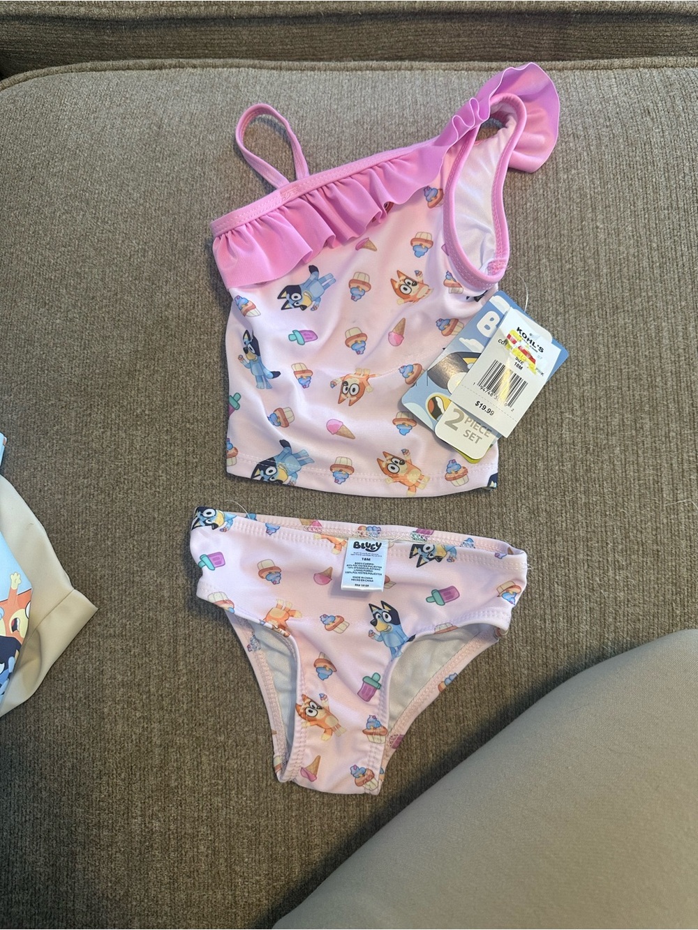 Kohl's Pink One-Shoulder Ruffle Kids Bikini Set with Character Print bluey